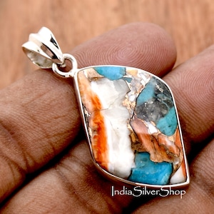 Oyster Copper Turquoise Pendant, 925 Sterling Silver Pendant, Fancy Gemstone Pendant, Anniversary Pendant, Gift for Women Handmade Jewelry