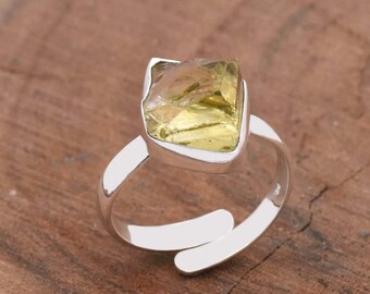Raw Lemon Topaz Ring: Sterling Silver Adjustable Boho Statement Ring