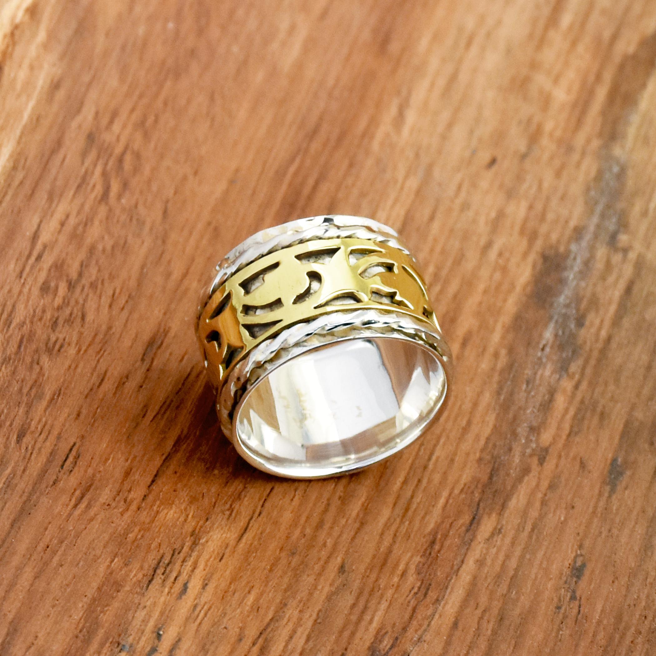 Sterling Silver Spinner Ring: Wide Band Two-Tone Meditation Ring