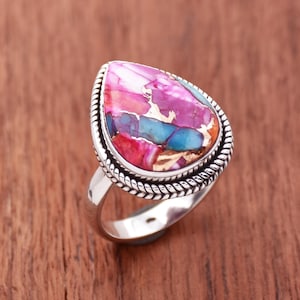 Pink Oyster Turquoise Ring 925 Sterling Silver Ring Oyster Turquoise Ring Pink Spiny Oyster Turquoise Ring Handmade Ring Gift For her