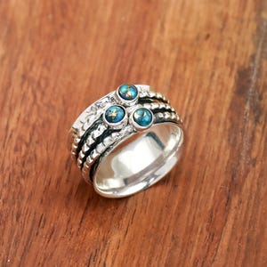Blue Copper Turquoise Ring, 925Sterling Silver Ring, Meditation Ring, Multi stone Spinner Ring,  Anxiety Ring Anniversary Ring Gift For Her