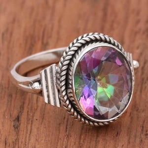 Mystic Topaz Ring, 925 Sterling Silver Ring, Mystic Topaz Gemstone Ring, Mystic Topaz Filigree Jewelry, Mystic Topaz Ring For Gift