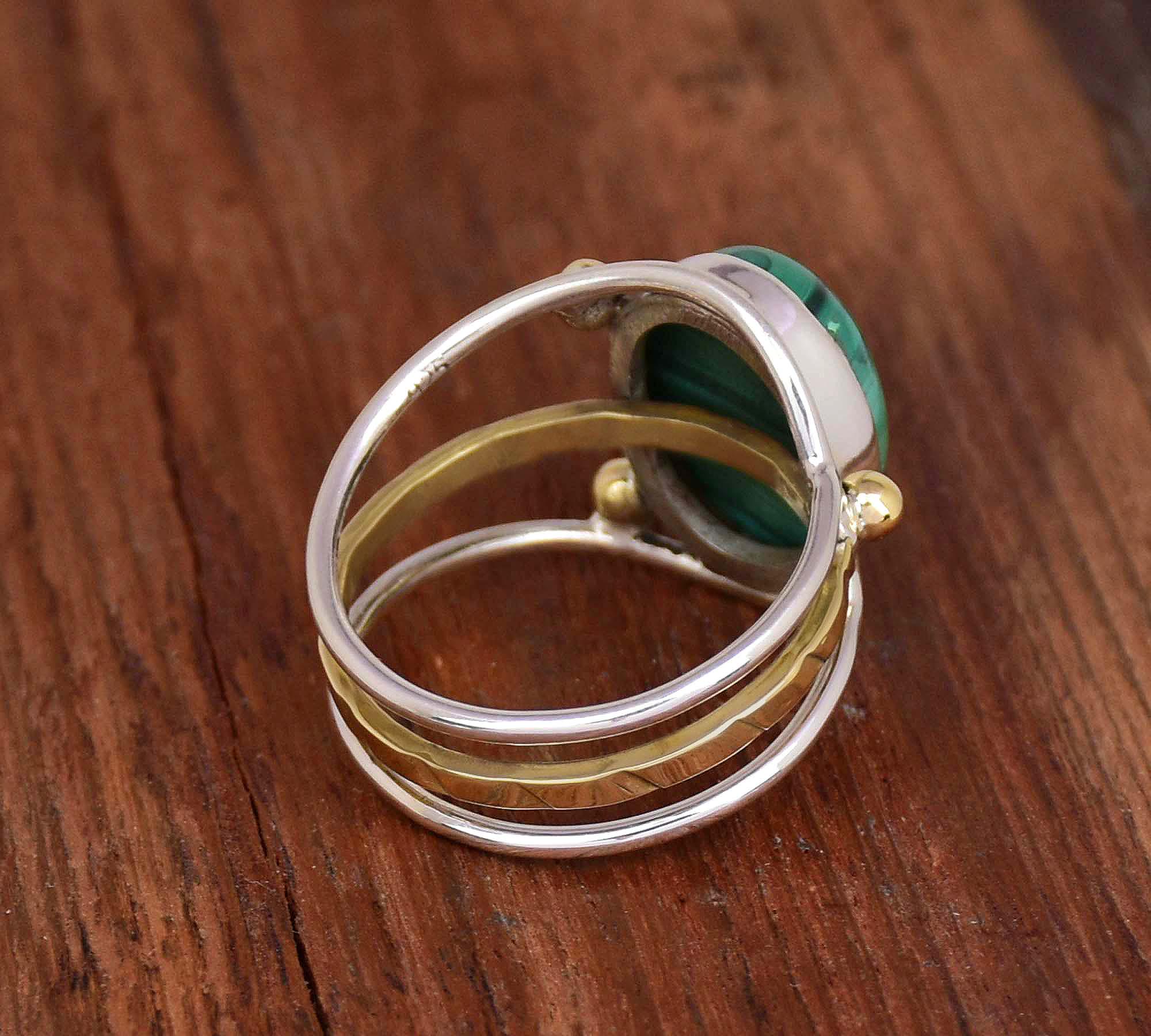 Bague Amazonia Malachite 5,4ct et Argent Massif Quetzalcoatl