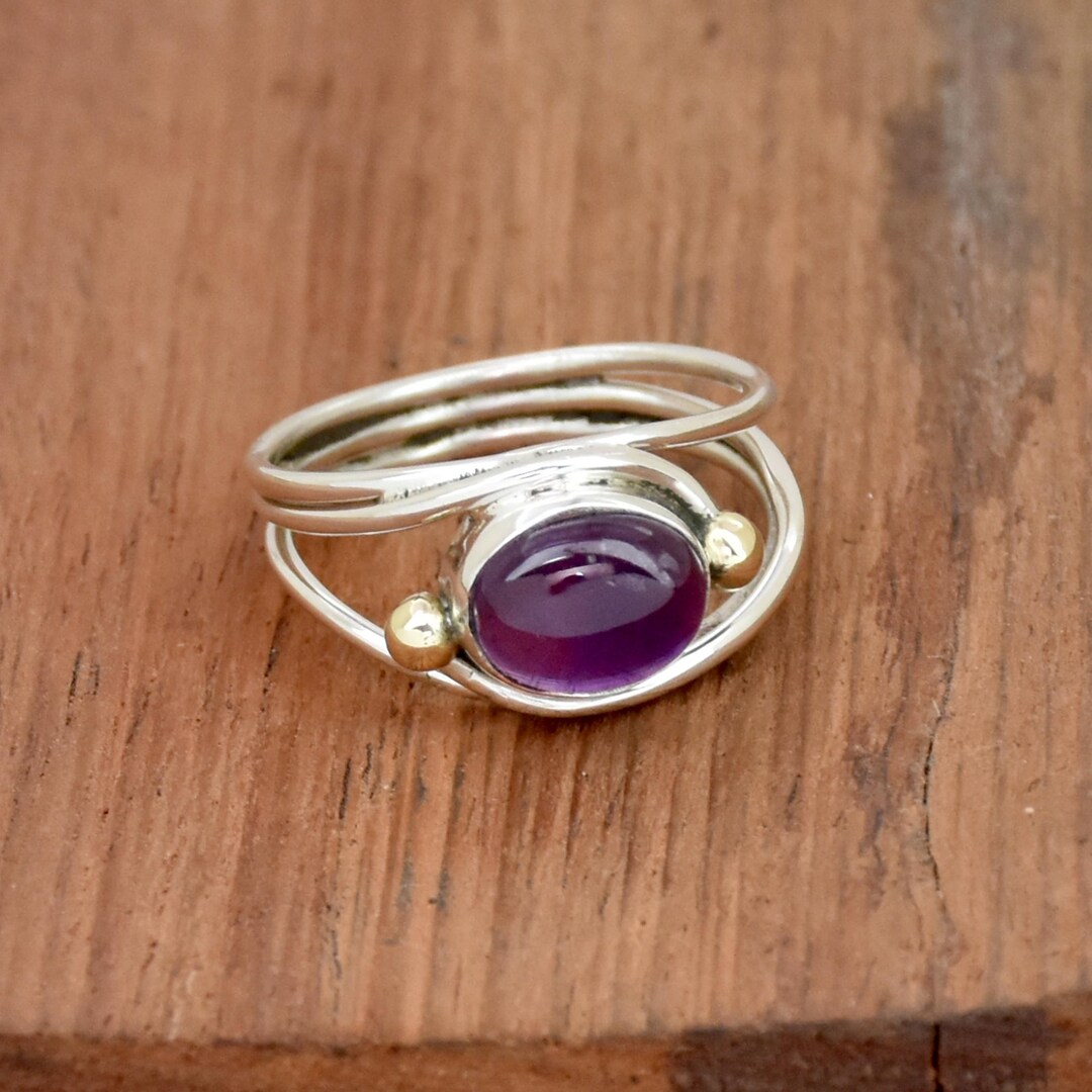 ハンドメイドアメジストリング：スターリングシルバーのマルチバンド