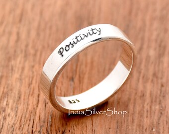 Positivity Ring, 925 Sterling Silver Ring for Women, Motivational Ring, Engraved Ring, Inspirational Quote Ring, band Ring, Gift For Her