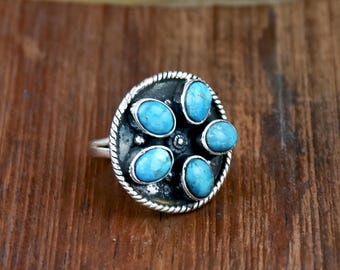 Blue Mohave Turquoise Cluster Ring: 925 Sterling Silver- Western Style, Gift for Her