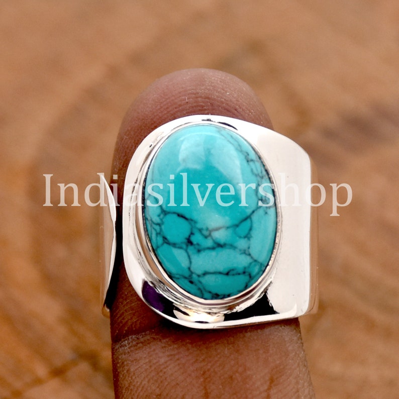 Blue Turquoise Ring, 925 sterling Silver Ring, Adjustable ring, Huge Ring, Wide Band ring. Blue Stone Ring, Boho Ring, perfect Gift For Her image 3