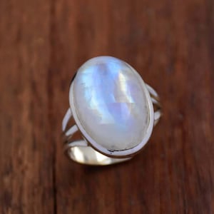 Oval Moonstone Ring: Boho Sterling Silver Triple Band
