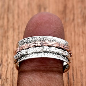 Spinner Ring, 925 Sterling Silver Ring, Handmade Ring, Meditation Ring, Textured Ring, Two Tone Ring, Statement Ring, Boho Ring, Worry Ring