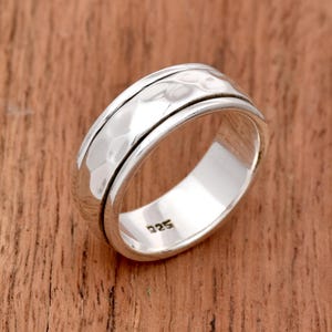 925 Sterling Silver Spinner Ring, Handmade Ring, Wide Band Ring, Hammered Silver Ring, Thumb Ring, Handmade Jewelry, Gift For Her