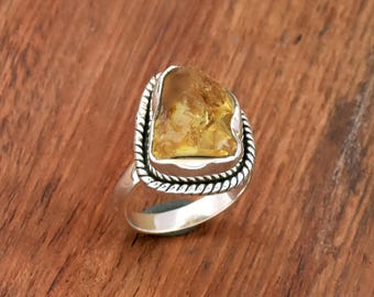 Raw Citrine Statement Ring: 925 Sterling Silver Ring for Women