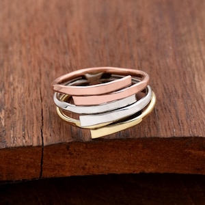 Handmade Wraparound Silver Wire ring Sterling Silver Ring silver and Copper Ring Statement Ring Two Tone Ring Multi Layer Silver Wire Ring