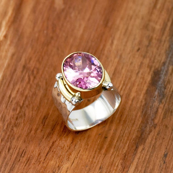 Bague En Argent Massif 925 Avec Zircon Rose - Taille 50 - Occasion