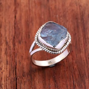Rå akvamarin statementring: 925 sterlingsilver med splitring, handgjorda smycken