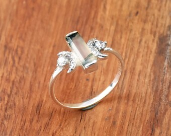 モスアゲートリング：ハンドメイド925スターリングシルバーのバゲット