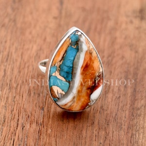 Oyster Copper Turquoise Ring, 925 Sterling Silver, Pear Gemstone Ring, Statement Ring, Huge Turquoise Ring, Everyday Ring, Gift For Her