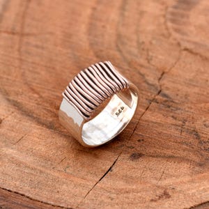 Handmade Hammered Sterling Silver Ring: Two-Tone Wire Wrap Band