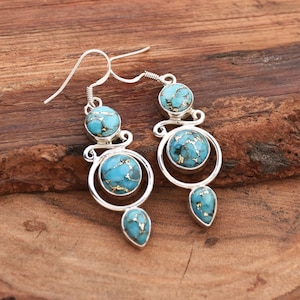 Blue Copper Turquoise Earrings, 925 Sterling Silver Earrings, Statement Earrings, Boho Earrings, Anniversary Earrings, Handmade Jewelry