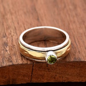 Peridot Ring, Spinner Ring, Spinning Ring, August Birthstone, Silver Thumb Ring Women, Meditation Ring, Brass Silver Ring, Gift for Her