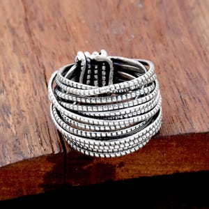 Handmade Wrap Ring Wraparound Silver Wire ring Sterling Silver Ring Textured Ring Silver wide wrap Ring Multi Layer Silver Wire Rings