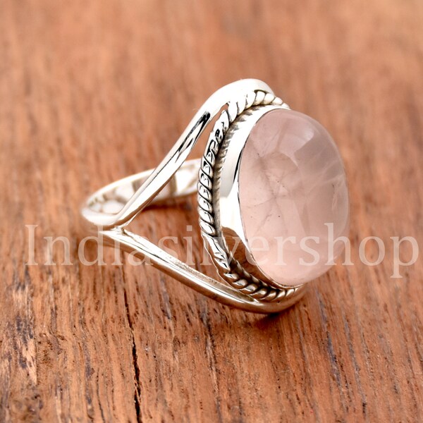 Natural Rose Quartz 925 Sterling Silver Designer Ring Handmade Ring Statement Ring Boho Ring Rose Quartz Ring Anniversary ring, Gift For Her