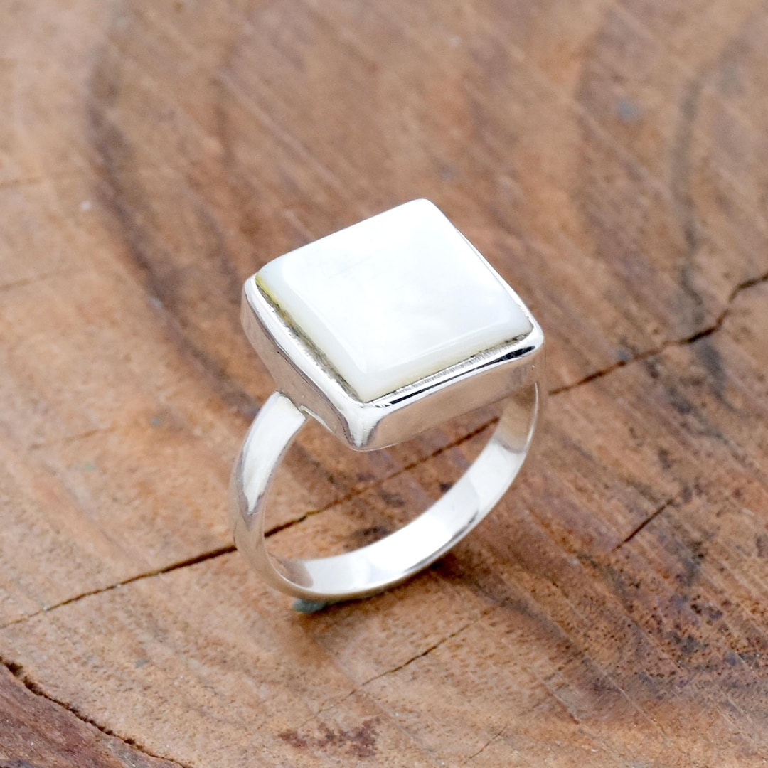 Square Mother of Pearl Ring: 925 Sterling Silver Statement Ring - Etsy