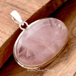Natural Rose Quartz Pendant Sterling Silver Pendant Rose Quartz Jewelry January Birthstone Gift Boho Necklace Statement Pendant Gift For her