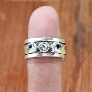 Blue Topaz Ring Spinner Ring 925sterling Silver Women ring Meditation Fidget Ring Band Tone Ring Narrow Band Ring Hammered Ring Gift For Her