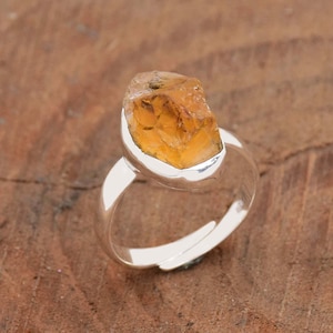 Natural Raw Citrine Ring, 925 Sterling Silver Ring, Raw Crystal Ring, Women&#39;s Ring, Adjustable Ring, Raw Uncut Stone Ring, Handmade Jewelry