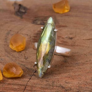 Ring marquise labradoriet: boho-instructiering 925 sterlingzilver