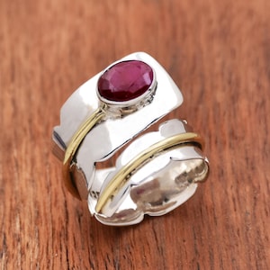 Indian Ruby Ring, 925 Sterling Silver Ring, Hammered Ring, Adjustable Ring, July Birthstone Ring, Anniversary Ring, Ruby Silver Ring