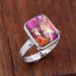 Pink Oyster Turquoise Ring Sterling Silver ring, Birthstone Ring, Anniversary Ring, Statement Ring, Promise Ring, Wedding Ring Gift For Her