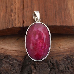 Handmade Indian Ruby Pendant: Bohemian Sterling Silver Jewelry