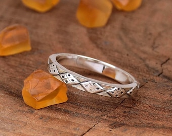 Minimalist Narrow wedding Band:  925 Sterling Silver Textured Ring