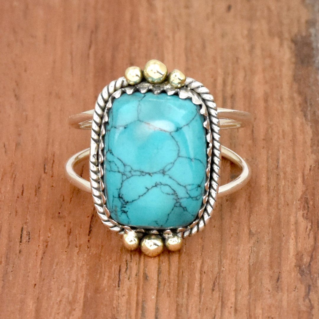 ブルーターコイズ スターリングシルバー デュアルバンドリング
