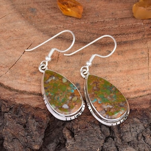 American Turquoise Teardrop Earrings: 925 Sterling Silver Bridal Jewelry