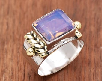 Handmade Angel Aura Quartz 925 Sterling Silver Wide Band Ring