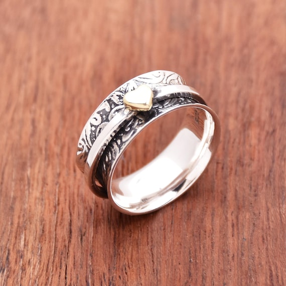 Buy 925 Silver Heart Spinner Ring: Oxidized Fidget Anxiety Ring