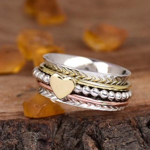 Herz Spinner Ring: Sterling Silber Fidget, Meditation, Angst Ring