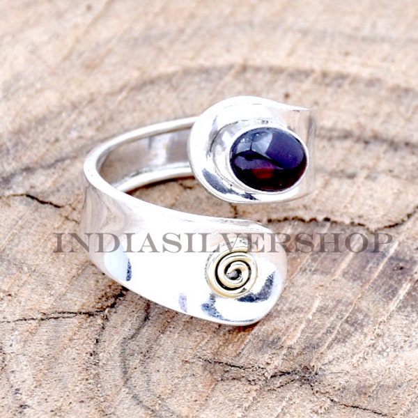 Granaatring, 925 Sterling Zilveren Ring, Wrap Ring, Open band Ring, Verstelbare ring, brede band Ring, Januari Birthstone, Cadeau voor haar