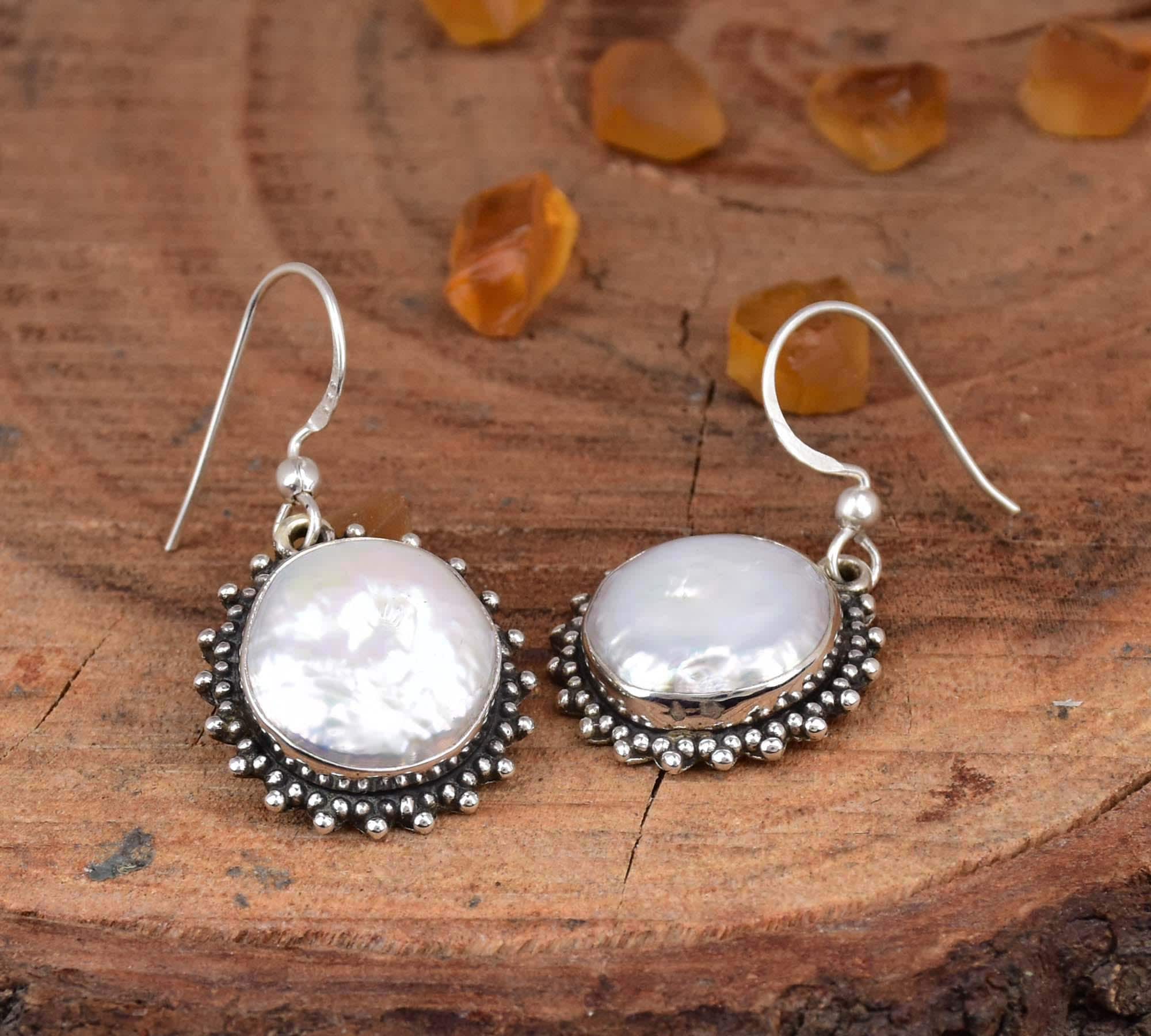 Boucles D'oreilles Argent 925 Plaqué Or Avec Perle D'eau Douce En Filigrane - Neuf Avec étiquettes
