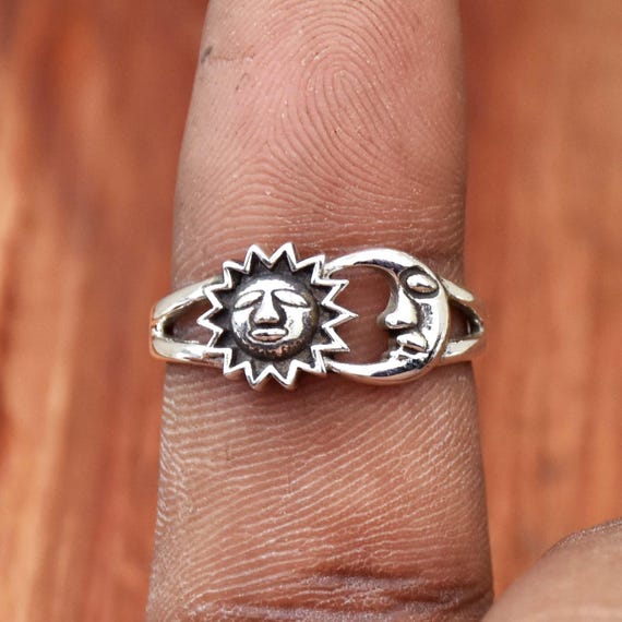 Anello Sole e Luna in argento sterling: anello impilabile boho