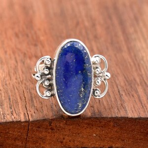 Handmade Lapis Lazuli Ring: Filigree 925 Sterling Silver Statement Ring