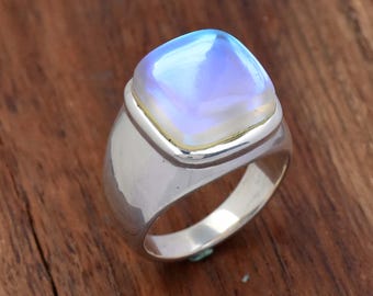 Handmade Angel Aura Quartz Ring: Sterling Silver Cushion Gemstone