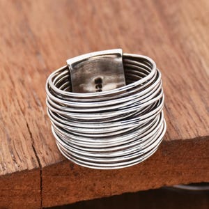 Bague enveloppante faite main, enveloppante en fil d'argent, bague en argent sterling 925, bague tendance, large bague en argent, multi-couches en fil d'argent