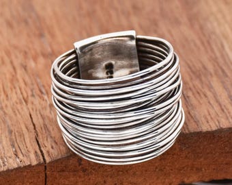 Anel de prata esterlina feito à mão: joia ampla estilo boho