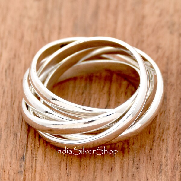 925 Sterling Silber Multi-Band-Ring, handgefertigter Interlocking-Ring, Fünf-Band-Ring, Boho-Ring, Rollring, handgefertigter Schmuck, Geschenk für Sie