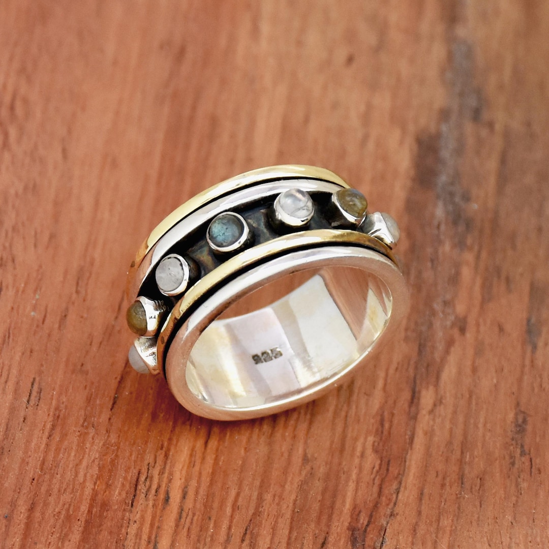Labradorite Moonstone Spinner Ring: Sterling Silver Fidget, Meditation ...