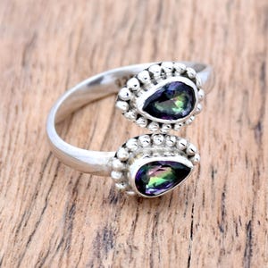 Mystic Topaz Sterling Silver Ring: Handmade Adjustable Open Band