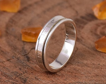 Sterling Silver Spinner Ring: Textured Fidget Ring, Minimalist Band